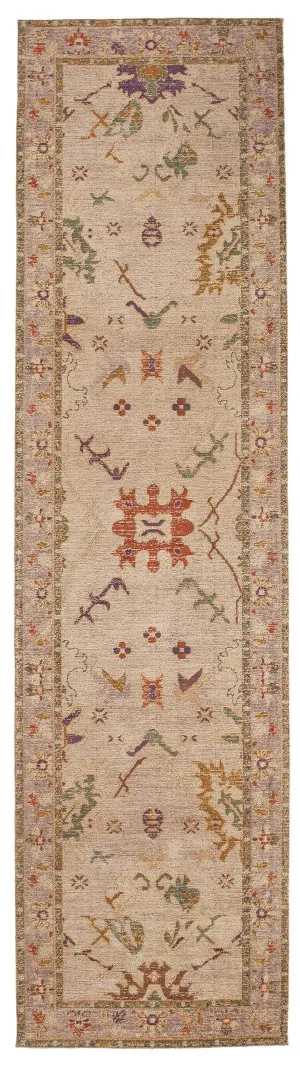 Olivia Boho Beige Purple and Coral Runner Rug by Miss Amara, a Contemporary Rugs for sale on Style Sourcebook