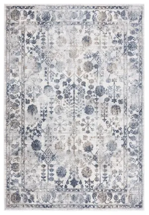 Elletra Cream And Navy Floral Motif Rug by Miss Amara, a Persian Rugs for sale on Style Sourcebook