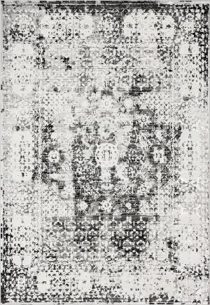 Imran Black Grey And Ivory Traditional Distressed Rug by Miss Amara, a Persian Rugs for sale on Style Sourcebook