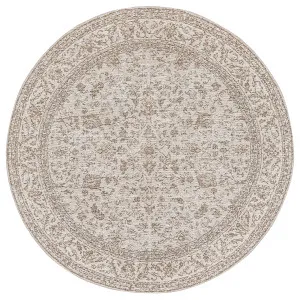 Moselle Beige and Brown Floral Distressed Round Rug by Miss Amara, a Persian Rugs for sale on Style Sourcebook