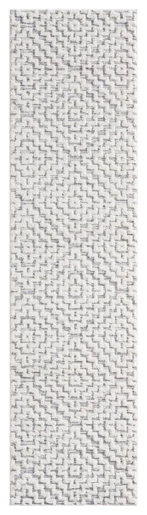 Sarita Ivory and Grey Geometric Textured Runner Rug by Miss Amara, a Persian Rugs for sale on Style Sourcebook