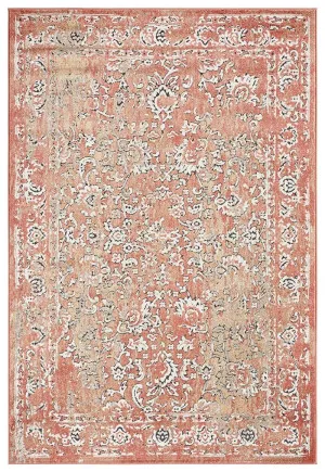 Yolanda Peach Terracotta Transitional Floral Motif Rug by Miss Amara, a Persian Rugs for sale on Style Sourcebook
