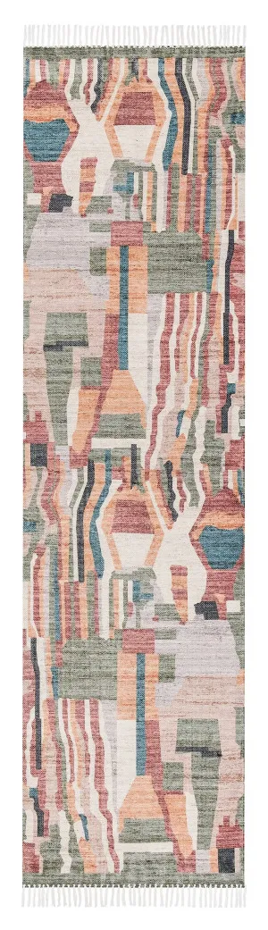 Fern Green and Orange Multi-Colour Abstract Tribal Indoor Outdoor Runner Rug by Miss Amara, a Contemporary Rugs for sale on Style Sourcebook