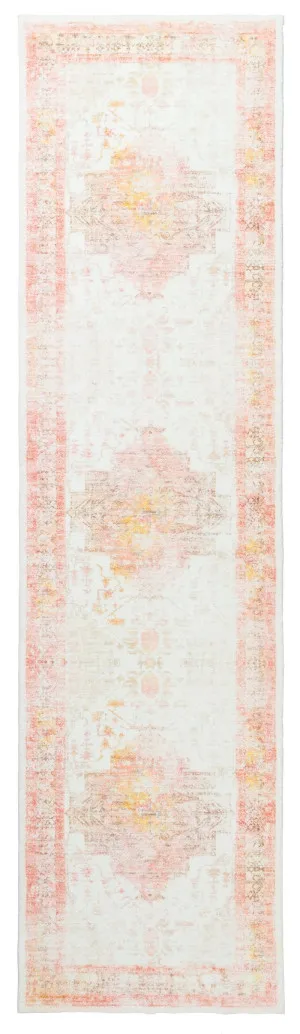 Marissa Orange Peach and Cream Medallion Washable Runner Rug by Miss Amara, a Persian Rugs for sale on Style Sourcebook