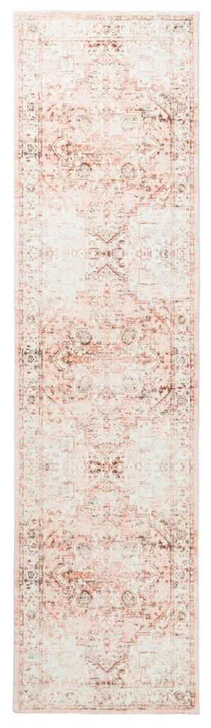 Veronique Peach and Brown Distressed Washable Runner Rug by Miss Amara, a Persian Rugs for sale on Style Sourcebook
