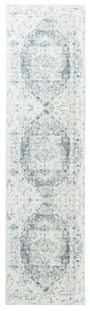 Yelina Cream and Grey Distressed Washable Runner Rug by Miss Amara, a Persian Rugs for sale on Style Sourcebook