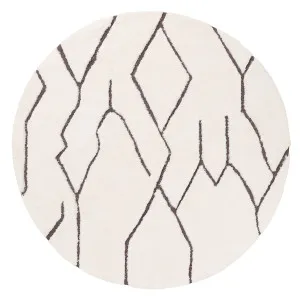 Tahlee Cream and Charcoal Grey Tribal Round Shag Rug by Miss Amara, a Shag Rugs for sale on Style Sourcebook