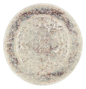 Summer Orange and Blue Multi-Colour Distressed Round Rug by Miss Amara, a Persian Rugs for sale on Style Sourcebook