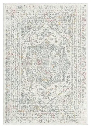 Nasya Pink Yellow and Grey Traditional Medallion Rug by Miss Amara, a Persian Rugs for sale on Style Sourcebook