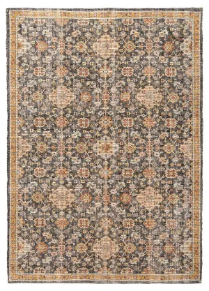 Juanita Orange and Charcoal Floral Distressed Rug by Miss Amara, a Persian Rugs for sale on Style Sourcebook