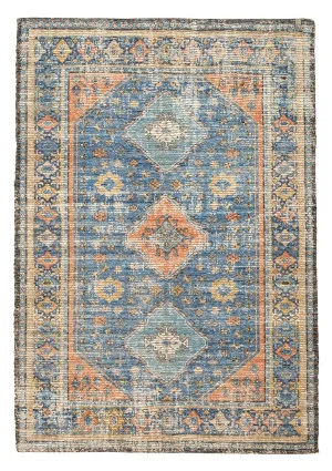 Victorina Blue Orange and Yellow Floral Distressed Rug by Miss Amara, a Persian Rugs for sale on Style Sourcebook