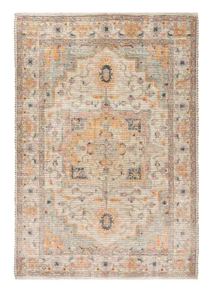 Zola Blue Orange and Yellow Floral Distressed Rug by Miss Amara, a Persian Rugs for sale on Style Sourcebook