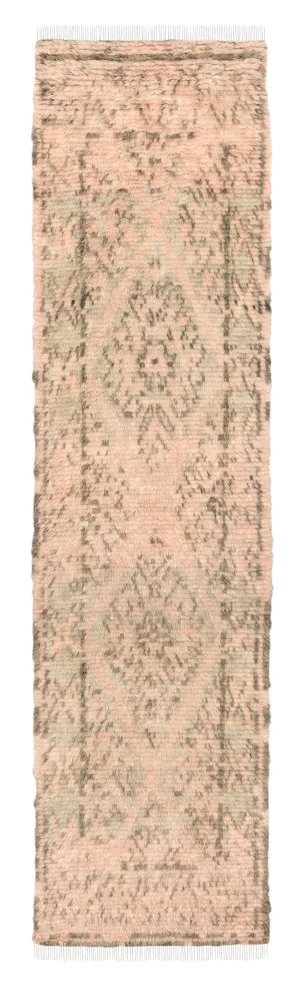 Monika Peach and Green Abstract Diamond Wool Runner Rug by Miss Amara, a Shag Rugs for sale on Style Sourcebook