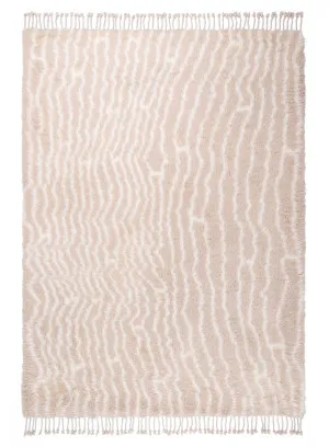 Daria Beige and Cream Abstract Tribal Wool Rug by Miss Amara, a Shag Rugs for sale on Style Sourcebook