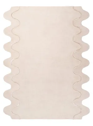 Tippy Cream Scalloped Handmade Wool Rug by Miss Amara, a Shag Rugs for sale on Style Sourcebook