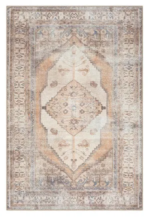Yvana Brown and Beige Traditional Distressed Washable Rug by Miss Amara, a Persian Rugs for sale on Style Sourcebook