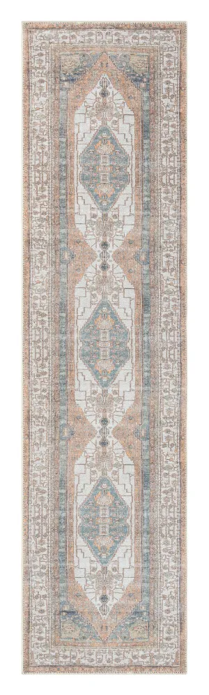 Priya Orange and Green Traditional Distressed Washable Runner Rug by Miss Amara, a Persian Rugs for sale on Style Sourcebook
