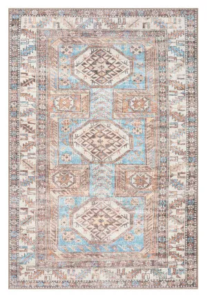 Nazri Orange and Blue Traditional Distressed Washable Rug by Miss Amara, a Persian Rugs for sale on Style Sourcebook
