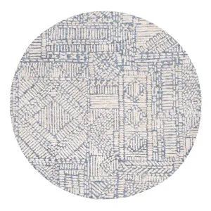Karmen Blue and Ivory Geometric Patterned Round Rug by Miss Amara, a Contemporary Rugs for sale on Style Sourcebook