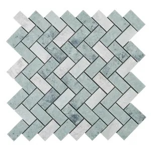 Herringbone Orient Green Honed Mosaic by Beaumont Tiles, a Moroccan Look Tiles for sale on Style Sourcebook