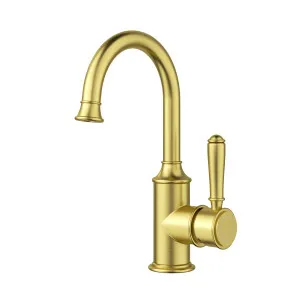 Clasico Gooseneck Basin Mixer Brushed Gold by Ikon, a Bathroom Taps & Mixers for sale on Style Sourcebook