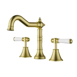 Clasico Basin Set Ceramic Hahdle Brushed Gold by Ikon, a Bathroom Taps & Mixers for sale on Style Sourcebook