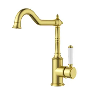 Clasico  Sink Mixer Ceramic Handle Brushed Gold by Ikon, a Laundry Taps for sale on Style Sourcebook