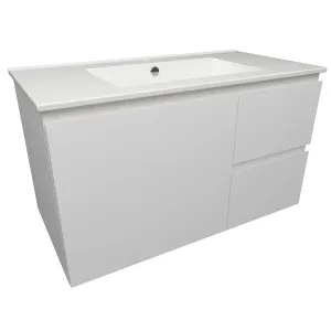 Nevada Quickship Vanity Wall Hung 900 White Satin Centre Bowl 1TH Alpha Top by Timberline, a Vanities for sale on Style Sourcebook