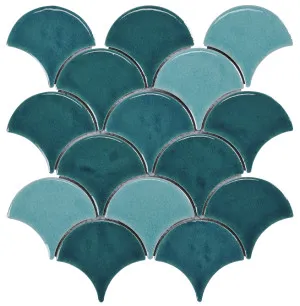 Babylon Fan Teal Crackle Mix Gloss Mosaic Tile by Beaumont Tiles, a Mosaic Tiles for sale on Style Sourcebook