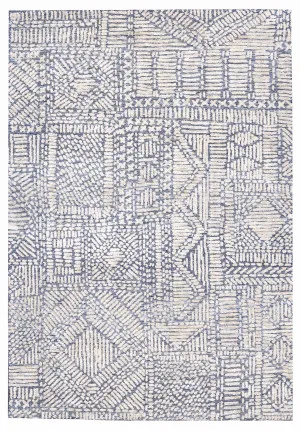 Karmen Blue and Ivory Geometric Patterned Rug by Miss Amara, a Contemporary Rugs for sale on Style Sourcebook