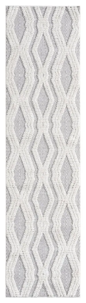 Dayna Ivory and Grey Textured Diamond Tribal Runner Rug by Miss Amara, a Persian Rugs for sale on Style Sourcebook