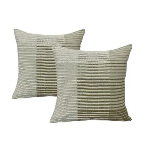 Cloud Linen Aubrey Embroidered Cotton Olive 50x50cm Twin Pack Feather Filled Cushion by null, a Cushions, Decorative Pillows for sale on Style Sourcebook