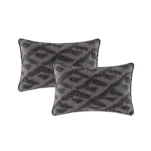 Cloud Linen Lulu Embroidered Cotton Grey 33x55cm Twin Pack Feather Filled Cushion by null, a Cushions, Decorative Pillows for sale on Style Sourcebook