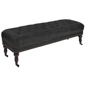 Kensington Aged Leather Chesterfield Ottoman Bench, 160cm, Worn Coal by Affinity Furniture, a Ottomans for sale on Style Sourcebook