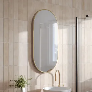 Ingrain Pill Shaped Brushed Gold Framed Mirror 460mm by 910mm by Ingrain, a Vanity Mirrors for sale on Style Sourcebook