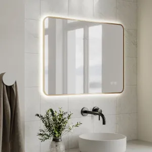 Ingrain Rectangle Brushed Gold Framed Backlit LED Mirror 600mm by 800mm by Ingrain, a Vanity Mirrors for sale on Style Sourcebook