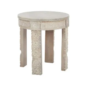 Minar Carved Timber Round Side Table by Coast To Coast Home, a Side Table for sale on Style Sourcebook