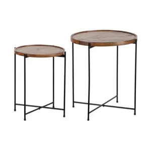 Anala 2 Piece Timber & Metal Round Side Table Set by Coast To Coast Home, a Side Table for sale on Style Sourcebook