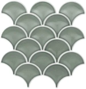 Concave Green Gloss Fan Mosaic Tile by Beaumont Tiles, a Mosaic Tiles for sale on Style Sourcebook