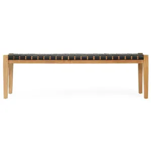 Bredbo Leather Straps & Teak Timber Bench, 150cm, Black / Natural by Ambience Interiors, a Benches for sale on Style Sourcebook