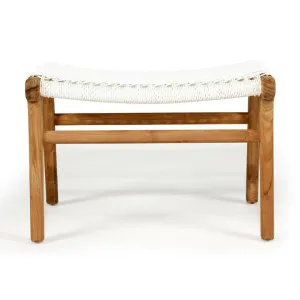 Zac Teak Timber & Close Woven Cord Indoor / Outdoor Footstool, White / Natural by Ambience Interiors, a Outdoor Chairs for sale on Style Sourcebook