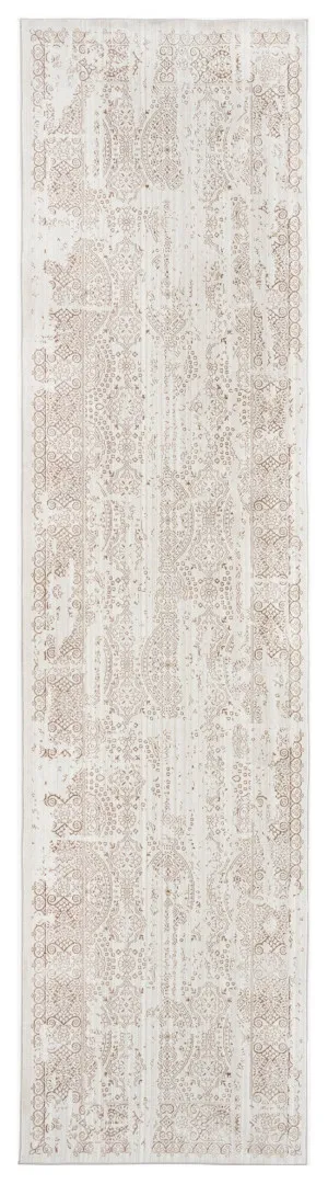 Amelia Cream Brown and Silver Traditional Floral Runner Rug by Miss Amara, a Persian Rugs for sale on Style Sourcebook