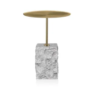 Pravina 45 cm Brushed Gold Side Table - Faceted Granite Marble by Interior Secrets - AfterPay Available by Interior Secrets, a Side Table for sale on Style Sourcebook