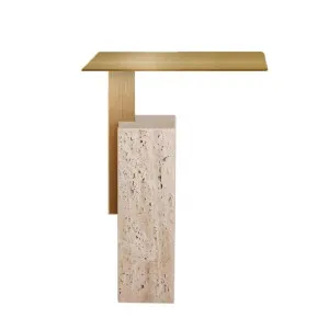 Hilaria 40 cm Brushed Gold Side Table - Natural by Interior Secrets - AfterPay Available by Interior Secrets, a Side Table for sale on Style Sourcebook