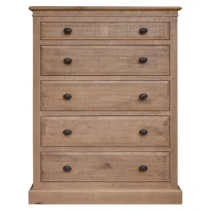 Cognac II Pine Timber 5 Drawer Tallboy by Dodicci, a Dressers & Chests of Drawers for sale on Style Sourcebook