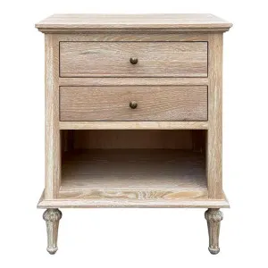 Emmerson II Oak Timber 2 Drawer Side Table, Lime Washed Oak by Manoir Chene, a Bedside Tables for sale on Style Sourcebook