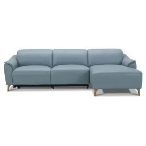Antrey Leather Corner Electric Recliner Sofa, 2 Seater with RHF Chaise, Blue by Dodicci, a Sofas for sale on Style Sourcebook