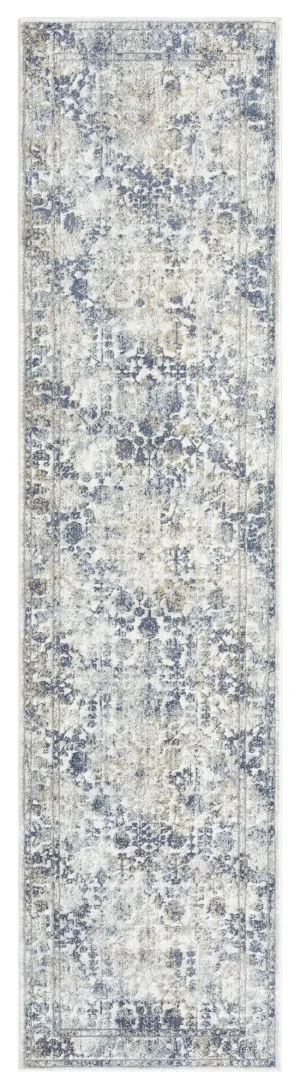 Elletra Cream And Navy Floral Motif Runner Rug by Miss Amara, a Persian Rugs for sale on Style Sourcebook