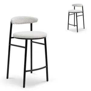 Set of 2 - Oneal 65cm Bar Stool - Moon White Boucle and Black Legs by Interior Secrets - AfterPay Available by Interior Secrets, a Bar Stools for sale on Style Sourcebook