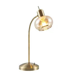 Marbell Iron & Glass Adjustable Desk Lamp, Antique Brass / Amber by Telbix, a Desk Lamps for sale on Style Sourcebook